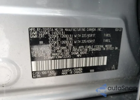 2022 Toyota Rav4 Xle z USA, uszkodzony, nr VIN 2T3RWRFV3NW133545